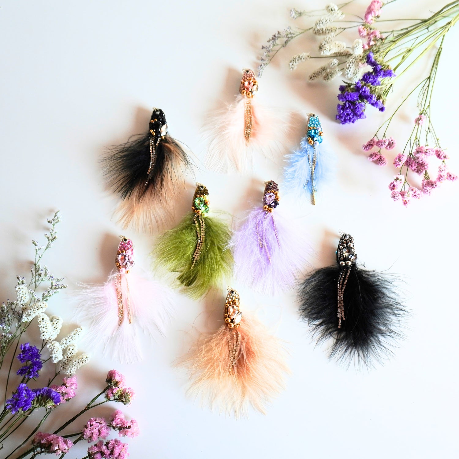 BIRD BEADED BROOCHES